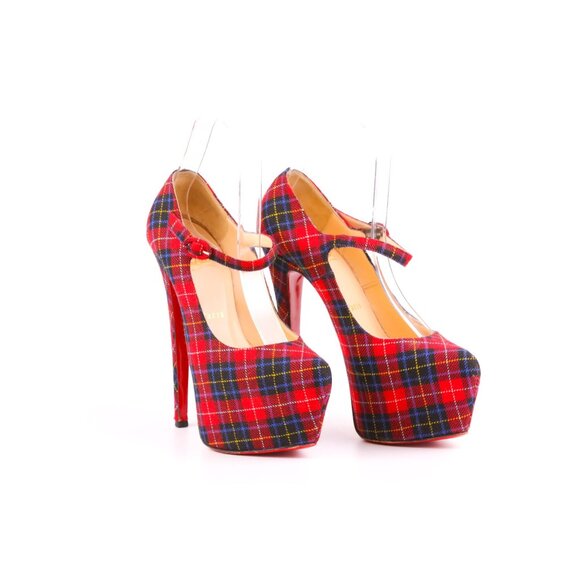 Christian Louboutin Mary Jane Pumps PLAID LADY DAF TARTAN Wool Heels Size 36.5 - Picture 4 of 6